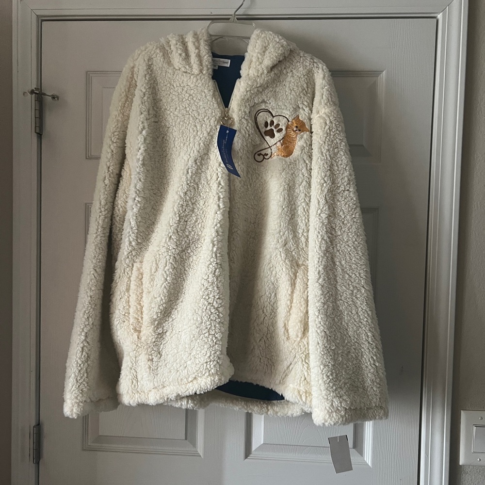 "Purr-fectly Cozy Cats" Sherpa Jacket NWT SZ 3X.